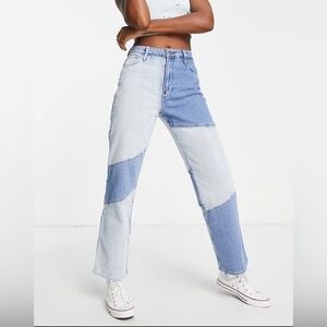 Hollister Teen Sz 26Wx30 inches (5R) high rise dad jean in patchwork blue denim